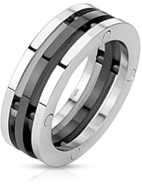 Paula & Fritz® Ring aus Edelstahl Chirurgenstahl 316L Bandring aus 3 Teilen mittig schwarz verfügbare Ringgrößen...