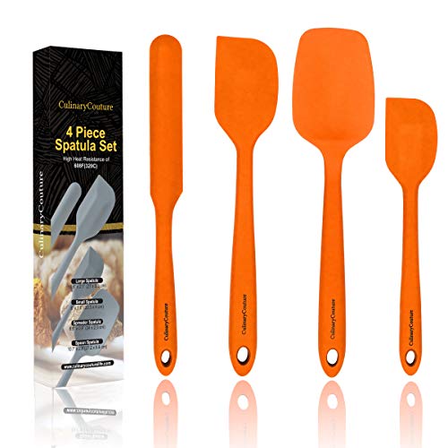 Orange Jeu de spatules en silicone - Ustensiles de cuisine antiadhésifs résistant à la chaleur élevée - 320C - Noyau en acier robuste - Épandeur, grattoir, spatules Spoonula - Coffret cadeau