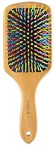 Rozia Pro Natural Bamboo Hair Brush, Natural Rainbow Bamboo Paddle Hair Brush with Colorful Nylon Pins, Anti Static Detangling Hair Brush for Woman, Girls and Kids, for All Hair Types.(Brown)