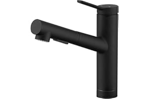 CREA Pull Out Kitchen Taps, Kitchen Mixer Tap with 2 Function Sprayer, 120° Swivel Single Handle Sink Mixer Taps, Sink Tap with Pull Out Sprayer, Matte Black
