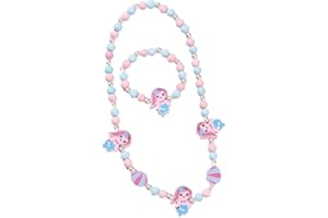 Damaiyyy Holz Kinder Schmuck Set,Meerjungfrau Freundschaftsarmband Meerjungfrau Perlen Halskette und Armband Geschenk für Mädchen Geburtstag Party Dress Up Kostüm Zubehör