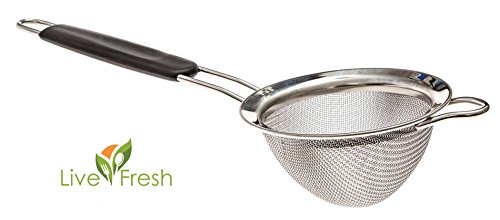 LiveFresh Fine Mesh Stainless Steel Mini Tea Strainer with Non Slip Handle - 3 inch - Ideal Size for Straining Teas and Cocktails or Sifting Flour, Sugar, Spices, and Herbs by LiveFresh