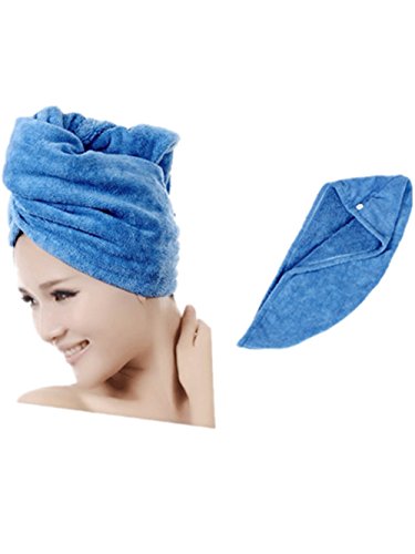 Moolecole Fashion Absorbent Bamboo Fiber Hair Dry Towel Thickened Shower Cap Hair Turban Quick Dry Hat Cap Blue