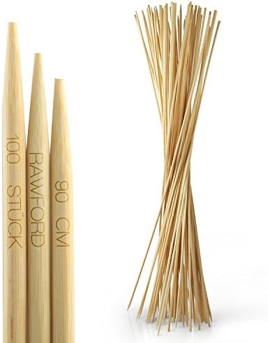 Pack of 100 extra long Rawford bamboo skewers (90 cm!) marshmallow skewers perfect for kids - BBQ skewers as per LFGB standards - premium campfire skewers.