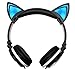 Produktbild Lukis Katze Ohren Kopfhörer Kopfhörer für Kinder Erwachsene mit LED-Licht Faltbare Over-Ear Gaming Kopfhörer Cosplay Headsets (Schwarz-Weiß)
