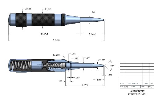 Starrett Automatikkörner mit justierbarer Schlagkraft, Länge 130 mm, Durchmesser 17 mm, Heavy Duty 18C - 2