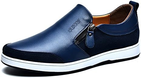Mens Casual Flat Leather Loafers Slip On Low-Top Shoes Lightweight Lazy Invisible Height Increasing Shoes 2.36 inches Taller for Man (UK 7 =EU40, Blue)