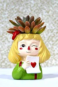 Garden Basket Cute and Winking Heart Girl Designed Resin pots, Amazing & Trendy Return Gifts, Office, Home and Garden Decorative Succulent pots, Imported Collections Without Plant