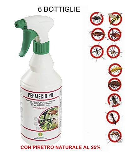6 X 750 ML. PERMECID PU INSETTICIDA PIRETRO NATURALE PERMETRINA FORMICHE MOSCHE