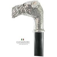 Hölzernen Gehstock Silber Zinn elegant schwarz italienische Handwerkskunst Tonqualität, robuste Spazierstock retro fox terrier Cavagnini Italia