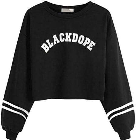 BA Zha Fashion Solid Women's Letter Print Sweater Simple Casual Autumn Tunic Loose Crop Round Neck Coat Pullover Sweatshirt Long Sleeve Tops Sexy Striped Blouse Jumper T-Shirt (XXXL, Black)