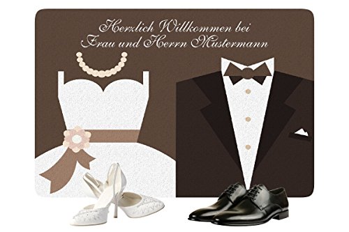 Geschenke 24: Fußmatte - Braut und Bräutigam mit Familienname - personalisierte Türmatte - originelles Hochzeitsgeschenk Schmutzfangmatte