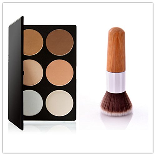 SONGQEE(TM) Cosmetics Professional 6 Colors Contour Face Power Foundation Makeup Palette #01+Free Brush (Bamboo Flat Brush)