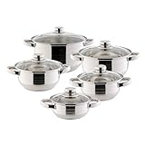 Das neutrale Kochtopf Set ist aus Edelstahl mit einem Schleifdekor - die beiliegenden Glasdeckel sind jeweils mit Entlüftungslöchern ausgestattet - somit ist ein Beobachten des Kochvorgangs möglich.