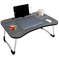 HEMU Multipurpose Foldable Laptop Table with Cup Holder, Study Table, Bed Table, Breakfast Table, Foldable and Portable/Ergonomic & Rounded Edges/Non-Slip Legs (Grey)