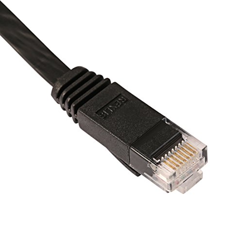 3.0m (meter) Cat.6 flaches Ethernet Gigabit Lan Netzwerkkabel (nach oben / unten kompatibel) / Breitbandkabel | Patchkabel / Flachkabel | 2 RJ-45 Stecker | Stecker mit Biegeschutzmantel | Farbe: schwarz - 3