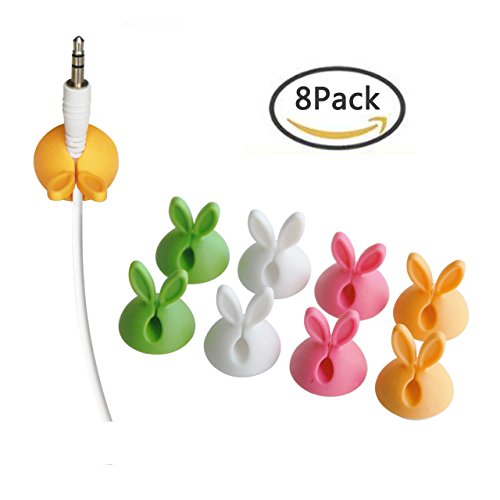 Sampino Desktop Cable Clips (8 Pack) Cable Cord Management and Desktop Cable Organizer for Apple Lighting Cable, In car Electronic, Charging or Mouse Cord Holder Rabbit Shape (8 Pack)