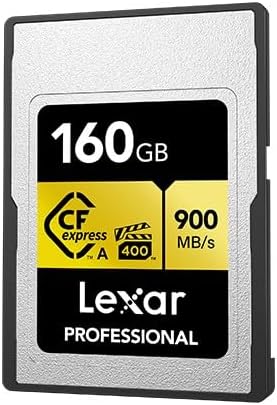 Lexar 160GB Profesyonel CFexpress Tip A Altın Serisi Hafıza Kartı, 900MB/s'ye Kadar Okuma, Sinema Kalitesi 8K Video, Dereceli VPG 400 (LCAGOLD160G-RNENG)