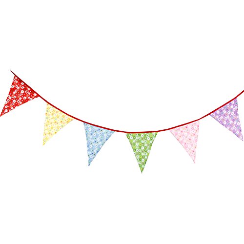 G2PLUS 12 Fuß Extra Wimpelgirlande, Süße Bunting Wimpelkette mit 12 Stk Farbenfroh Wimpeln für Drauße - 4