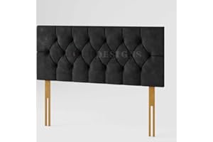 Adore Living Divan Bed Headboard Elegant Chesterfield Plush Velvet 20" Height Padded Lined Headboard (Black, 5ft Kingsize)