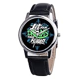 Luckhome Uhren Sport Leder Armbanduhr Coole Mode Datum Lässige Analoge Uhr Unisex Inspirational Leather Band Analog Alloy Quarz-Uhr Sie Ihre Träume Herren- Und Damen gürteluhren Fliegen (A)