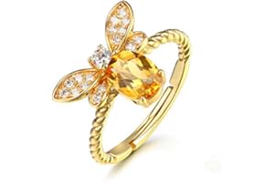 Wisslotus Open Adjustable Ring,Cute Gold Honey Bee Ring CZ Personality Animal Finger Ring Retro Vintage Yellow Topaz Birthstone Citrine Cocktail Party Statement Ring Jewelry for Women Girls