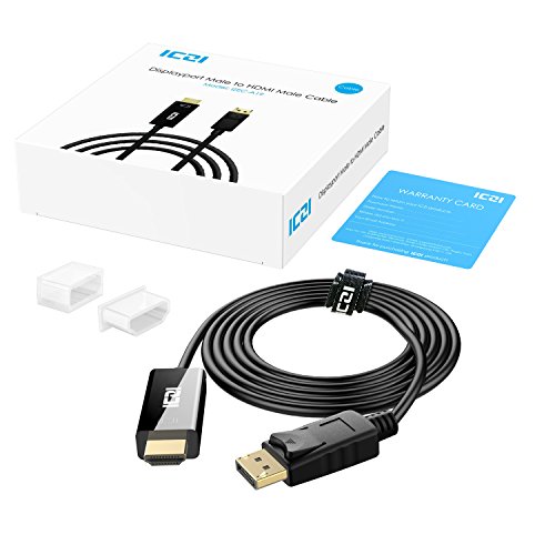 ICZI Displayport auf HDMI Adapter Kabel, vergoldet Stecker, 1080p, verbindung Laptop und Monitor, Schwarz (1.8m) - 8