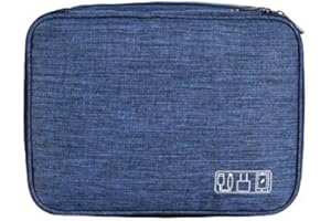 ACOPTON Travel Electronics Organizer, Waterproof Cable Organizer Bag for Electronic Accessories Double Layer Large Shockproof Cable Storage Bag for Cord, Power Bank, Tablet (Navy Blue)