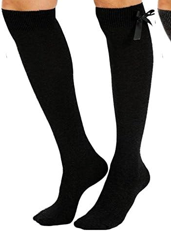 High Quality Girls Children School Value Pack 3 (THREE) Pairs Of Plain Grey Navy Blue Black White Knee High Socks With Bow. 10% off with TWO or more purchase (Black, 6-8.5)