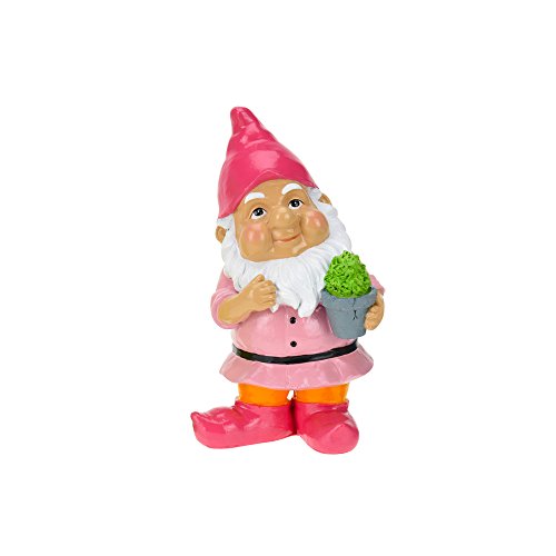 Gartenzwerg mit Blumentopf, 21,5cm, Farbe Rosa