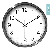 WIHY Leise Seiko Wanduhr Quarz Batterie Mode Präzisionsgeschenk Wohnzimmer Quarzuhr Classic Digital Schlafzimmer Wand-E-Home Wanduhr, 12 Zoll, Cg046 Classic Black-Silver Wire Box,
