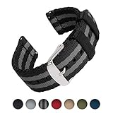 Archer Watch Straps | Sicherheitsgurt Stil Gewebtes Nylon Quick Release Ersatz Uhrenarmband für Damen und Herren, Uhrenband für Uhr und Smartwatch | Schwarz und Grau (James Bond), 20mm