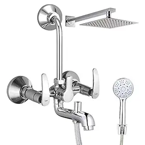 ZAP ARMX305 Arrow Series 100% High Grade Brass 3 in 1 Wall Mixer with Shower Arms & Head | Multi Flow Hand Shower with 1.5 Meter Flexible Tube (Chrome)