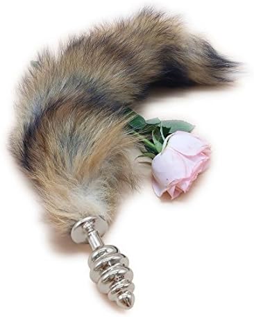 Tail Toy Funny And Fluffy Sexy Fox Tail Cosplay Handmade Stage Props Chrome Smooth Metal Plugs (Silver - Screw thread)