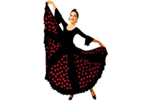 FLAMIFEEL Jupe Flamenco de Danse flamenca Gitane andalouse Noir Pois Rouge Adulte