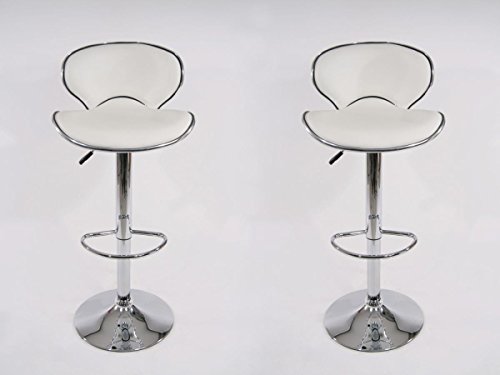 Qubeat 2X Taburete de Bar Blanco Cuero Artificial Giratorio Ajustable en Altura Acolchado