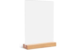 QOCUILC Expositor metacrilato vertical base madera roble soporte mesa acrílico doble cara porta carteles porta menús soporte señalización restaurante oficina tienda evento