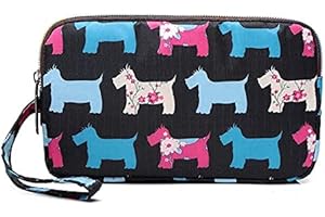 CAPRILITE Fun PVC Canvas Wallet Purse Pouch Triple Zip w/Wrist Strap Wristlet Clutch Bag Xmas Bday Gift (Dogs)