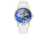 ADream Erde Blue Planet Leder Classic Style Damen Herrenuhr für ihn Ihr Geschenk