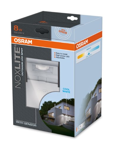 OSRAM LED-Spot /Noxlite / Außenlampe / Außenstrahler 60° schwenkbar und 70 ° kippbar /Bewegungsmelder / Dämmerungssensor / weiß / kaltweiß – 6000K - 4