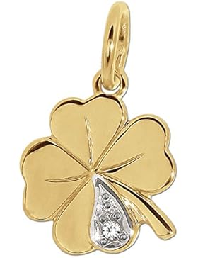 CLEVER SCHMUCK Goldener kleiner Anhänger 10 mm 4-blättriges Mini Kleeblatt bicolor mit Zirkonia glänzend 333 GOLD...