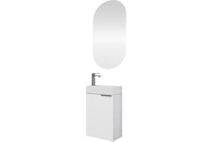 Planetmöbel Mobile sottolavabo con specchio Set mobili da bagno 40 cm per bagno e WC ospiti Bianco