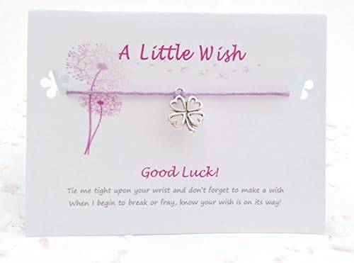 Wish String Bracelet, Anklet (Turquoise Cord) A Good Luck/Lucky Four Leaf Clover Silver Tone Tibetan Charm & Quote Card. Token Gift, Good Luck at University, New School, Exams or Wish for Friend