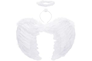 Sheinly White Angel Wings and Halo Halloween White Angel Costume Outfit Adults Kids for Halloween Party