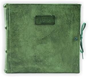 Photo Album Bound in Leather, Green, H20xL20, Leather Collection, Hand Made in Italy by Legatoria Toscana, Tuscan Handcrafted