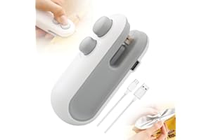 GUBBETT Mini Sigillatore, 2 in 1 Sigillatore Termico per Sigilla Sacchetti con Taglierina Incorporata, Sigillatrice e Taglierina Portatile, Mini Sigillatore Termico Ricarica USB, Bianco