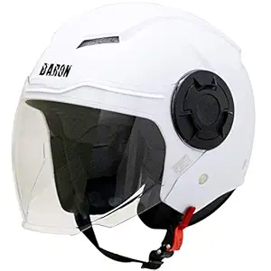 Steelbird Baron Open Face Helmet, ISI Certified Helmet (Dashing White with Clear Visor, Large 600 MM)