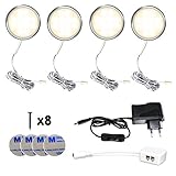 Paket: 4x LED Vitrinen Lampen (Jedes der Lichter ist mit 2 Meter Kabel.), 1x sichere 12V 1A Netzteil, 1x Anschlussbox, 4x 3M Klebeband, 8x Schrauben. 2 Montage Methode: Mit Klebeband oder Schrauben. Einfach zu installieren.