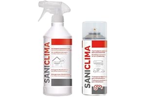 MAGAZZINI GM MagazziniGM SANICLIMA, Kit Sanificazione e Pulizia per Climatizzatori, Liquido Pulizia 750ml e Spray Igienizzante 400ml,Disinfettante Antibatterico, Elimina Odori (Detergente + igienizzante)