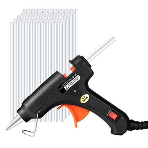 Glunlun Pistola de Pegamento Caliente, 20 watt Hot Melt Glue Gun con 50pcs Transparente Pegamento Pistola Palos para Arts & Crafts, sellado y reparaciones rápidas, Negro